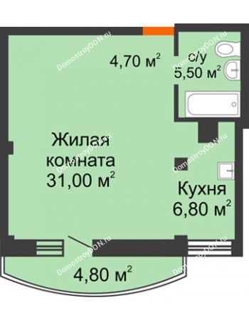 1 комнатная квартира 49,4 м² - ЖК Южная Башня