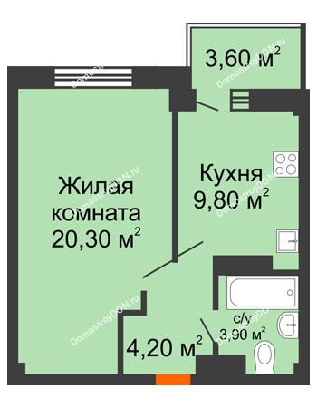 1 комнатная квартира 42,2 м² в ЖК Екатерининский, дом № 2б