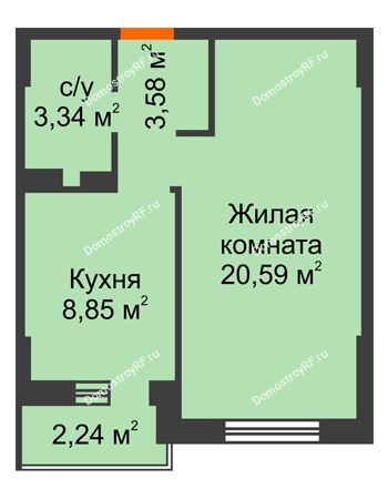 1 комнатная квартира 37,48 м² в ЖК Мечникова, дом № 2