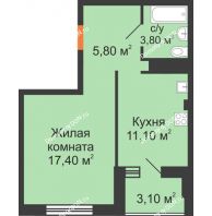 1 комнатная квартира 38,4 м², ЖК Вершина - планировка