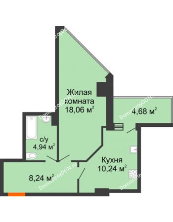 1 комнатная квартира 42,88 м² - ЖК Максим Горький