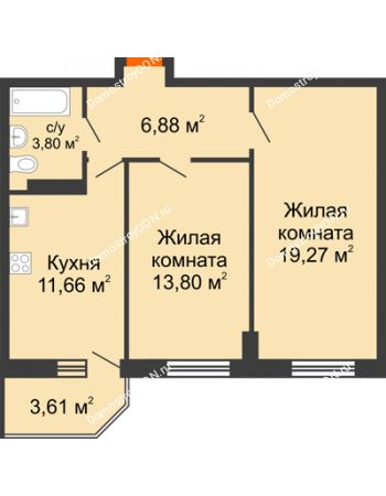 2 комнатная квартира 56,63 м² в ЖК Свобода, дом №2