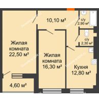2 комнатная квартира 68,31 м² в ЖК Сокол Градъ, дом Литер 3 (6) - планировка