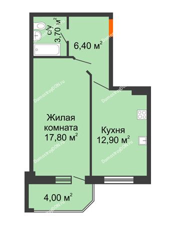 1 комнатная квартира 44,8 м² в ЖК Три Сквера (3 Сквера), дом № 31