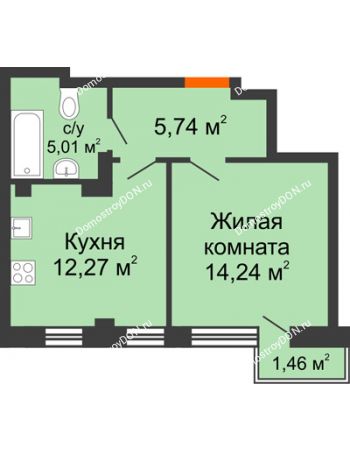 1 комнатная квартира 38,72 м² - ЖК Онегин