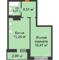 1 комнатная квартира 44,55 м², ЖК ГОРОДСКОЙ КВАРТАЛ UNO (УНО) - планировка