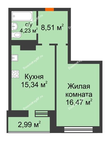 1 комнатная квартира 44,55 м² - ЖК ГОРОДСКОЙ КВАРТАЛ UNO (УНО)