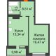 1 комнатная квартира 44,55 м², ЖК ГОРОДСКОЙ КВАРТАЛ UNO (УНО) - планировка