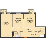 3 комнатная квартира 66,09 м² в ЖК Сердце Сибири, дом Квартал Геологов, ГП-2 - планировка
