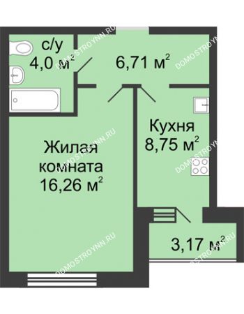 1 комнатная квартира 37,31 м² в ЖК Удачный, дом № 4