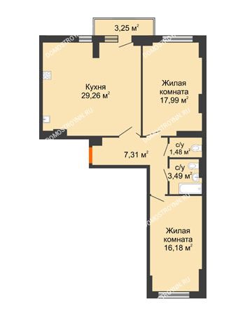 2 комнатная квартира 77,34 м² - ЖК Орбита