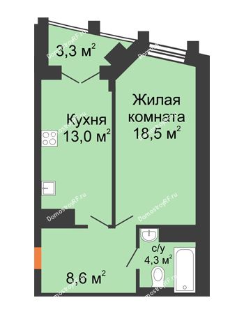 1 комнатная квартира 44,85 м² - ЖК 230 футов