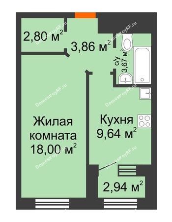 1 комнатная квартира 39,44 м² в ЖК Кубанский (Московский), дом Литер 4