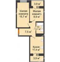 2 комнатная квартира 47,6 м² в ЖК Грани, дом Литер 5 - планировка