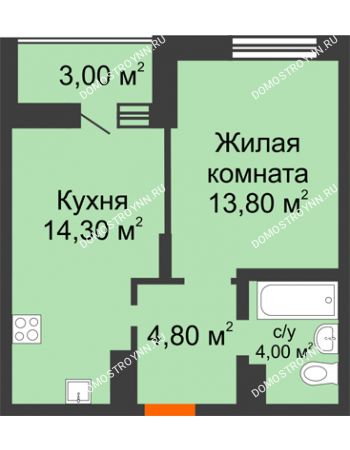 1 комнатная квартира 39,9 м² в ЖК Подкова на Цветочной, дом № 8