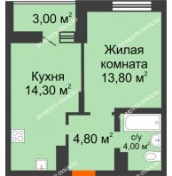 1 комнатная квартира 39,9 м² в ЖК Подкова на Цветочной, дом № 8 - планировка