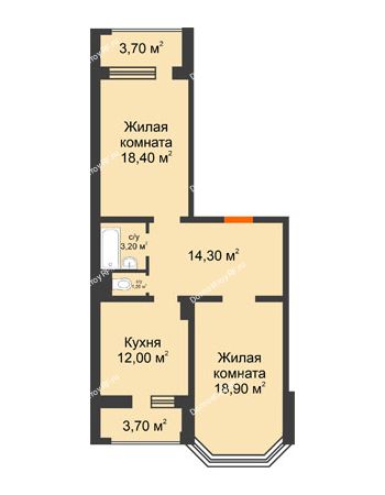 2 комнатная квартира 71,8 м² - ЖК Приоритет