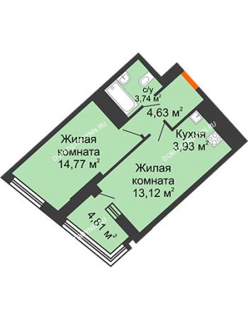 1 комнатная квартира 42,14 м² в ЖК Дом на Набережной, дом № 1