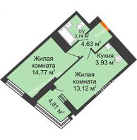 1 комнатная квартира 42,14 м² в ЖК Дом на Набережной, дом № 1 - планировка
