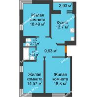 3 комнатная квартира 82,67 м² в ЖК Светлоград, дом Литер 15 - планировка