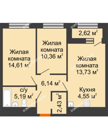 2 комнатная квартира 58,32 м² в ЖК Дом на Набережной, дом № 1