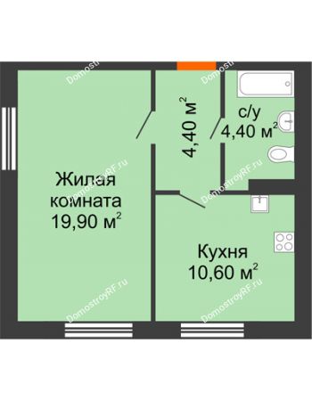 1 комнатная квартира 39,3 м² в ЖК Куйбышев, дом № 3