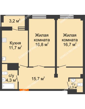 2 комнатная квартира 69,1 м² в ЖК Квартет, дом № 3