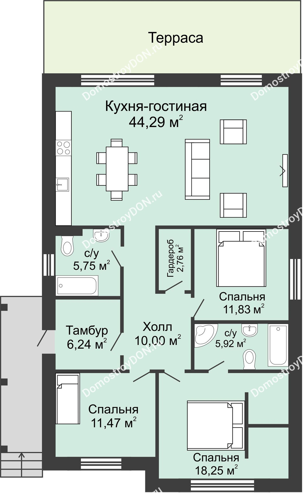 Планировка 1 этажа в доме коттедж 120 м² в КП Донской