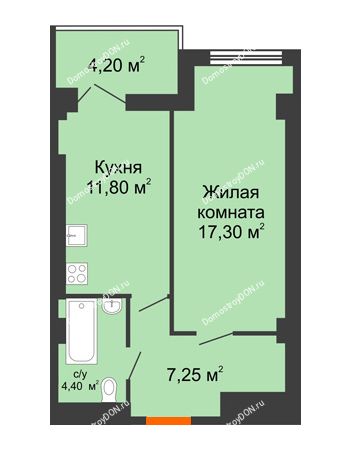 1 комнатная квартира 43,6 м² - ЖК Уютный дом на Мечникова