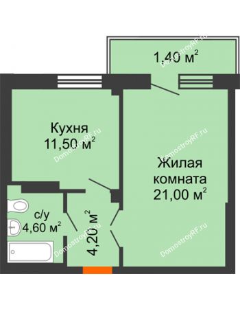 1 комнатная квартира 42,9 м² - ЖК GEO (ГЕО)