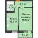 1 комнатная квартира 38,5 м² в Фруктовый квартал Абрикосово, дом Литер 3 - планировка