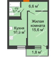 1 комнатная квартира 38,5 м² в Фруктовый квартал Абрикосово, дом Литер 3 - планировка