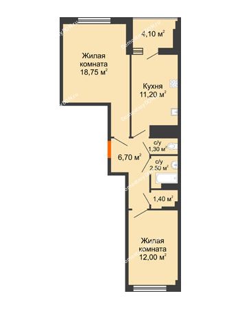 2 комнатная квартира 55,9 м² в ЖК Грин Парк, дом Литер 2