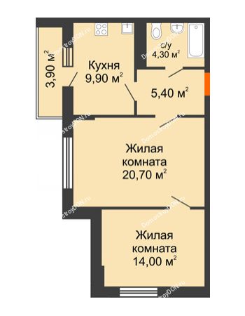 2 комнатная квартира 55,6 м² в ЖК Новая Пальмира, дом № 65