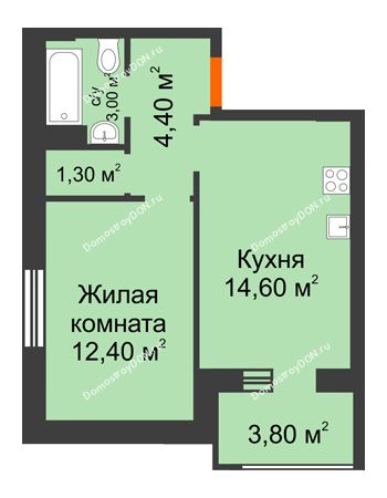 1 комнатная квартира 37,7 м² в Микрорайон Прибрежный, дом № 8