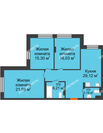 3 комнатная квартира 91,83 м² - ЖК Шаляпин