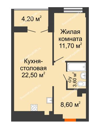 2 комнатная квартира 48,5 м² - ЖК Дом на Целиноградской, 12