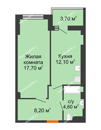 1 комнатная квартира 44,5 м² - ЖК Уютный дом на Мечникова