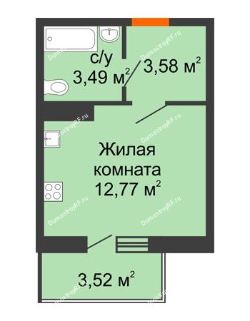 1 комнатная квартира 21,6 м² в ЖК Волна-1, дом 2 очередь (секция 4)