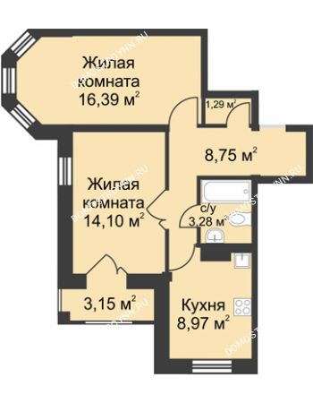 1 комнатная квартира 55,93 м² в ЖК Ватсон, дом № 1В