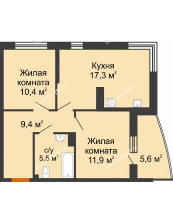 2 комнатная квартира 57,3 м² в ЖК Самолет, дом 4 очередь - Литер 22