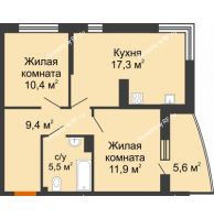 2 комнатная квартира 57,3 м² в ЖК Самолет, дом 4 очередь - Литер 22 - планировка