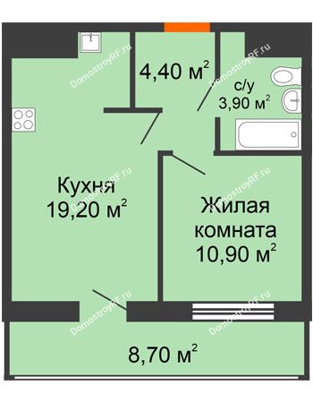 1 комнатная квартира 47,5 м² - ЖК Дом № II-3 в мкр. Елецкий