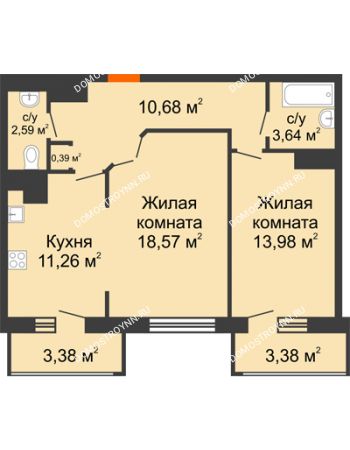 2 комнатная квартира 67,87 м² в ЖК Покровский, дом № 1