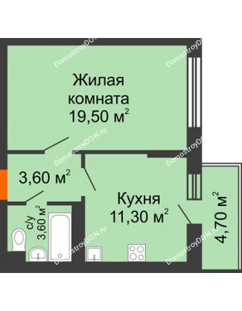 1 комнатная квартира 40,4 м² в ЖК Династия, дом Литер 2