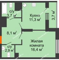 1 комнатная квартира 46,1 м², ЖК Космолет - планировка