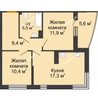 2 комнатная квартира 57,3 м² в ЖК Самолет, дом 4 очередь - Литер 22 - планировка