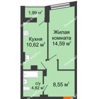 1 комнатная квартира 39,58 м² в ЖК Рубин, дом Литер 1 - планировка