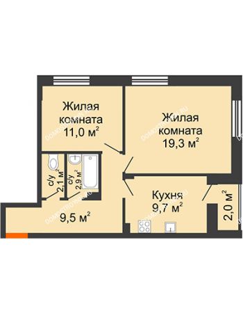 2 комнатная квартира 55,5 м² в ЖК Октава, дом № 7