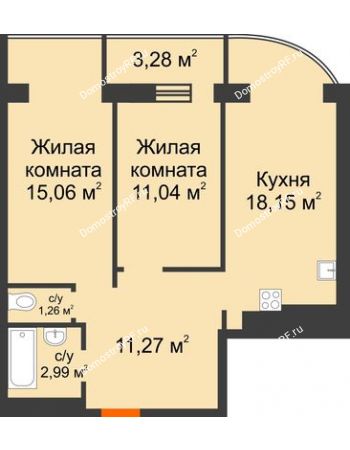 2 комнатная квартира 63 м² - ЖК Адмирал